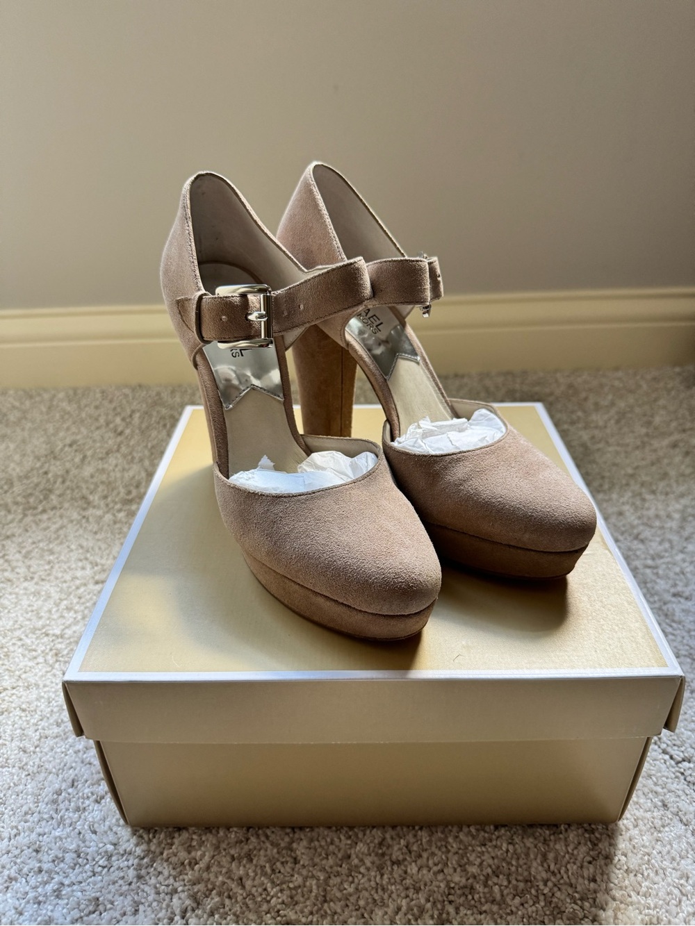 MICHAEL Michael Kors Taupe Suede Flynn Platform Heels